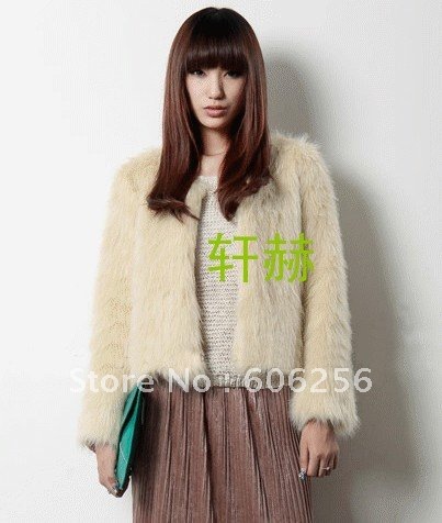 2012 new korea style cheap Faux Fur Jacket long sleeve warm Coat /fashion winer jacket