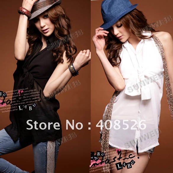 2012 New Korea Women's Sexy Slim Sleeveless Simple Basic Sheer Chiffon T-Shirt Shirt Blouses 3551