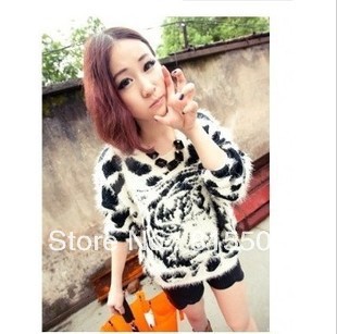 2012 new Korean personality loose tiger leopard sweater cute fluffy blouses free shipping