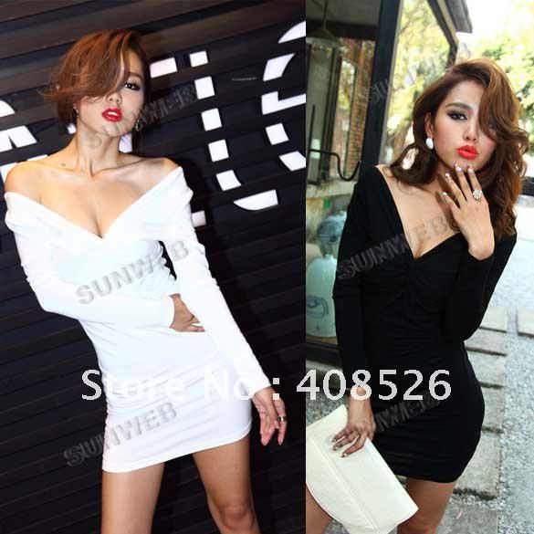 2012 New Korean Sexy Shitsuke Women's Hip Skirt Render Mini v neck Dress 3 colors free shipping 3546