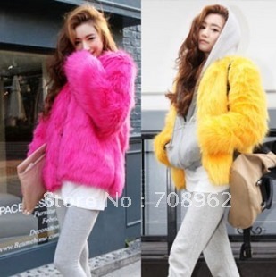 2012 new Korean style colorful faux rabbit hair fur coat  S M L XL Free shipping 1 pcs