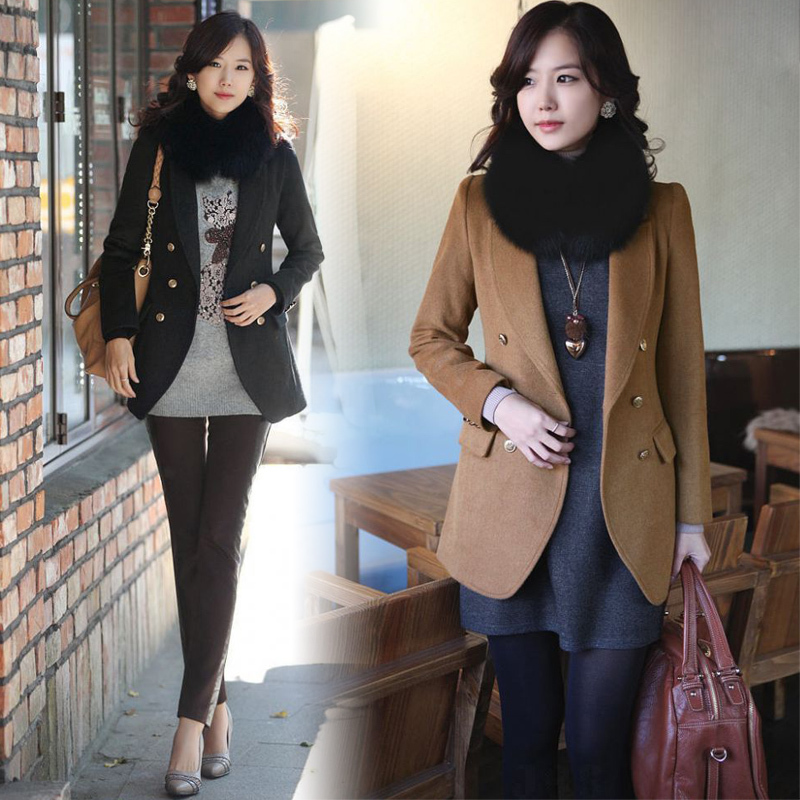 2012 New Korean Women Slim Double Breasted Blazer Fashion Ladies Large Lapel Winter Woolen Outerwear Female Long Trench Coat