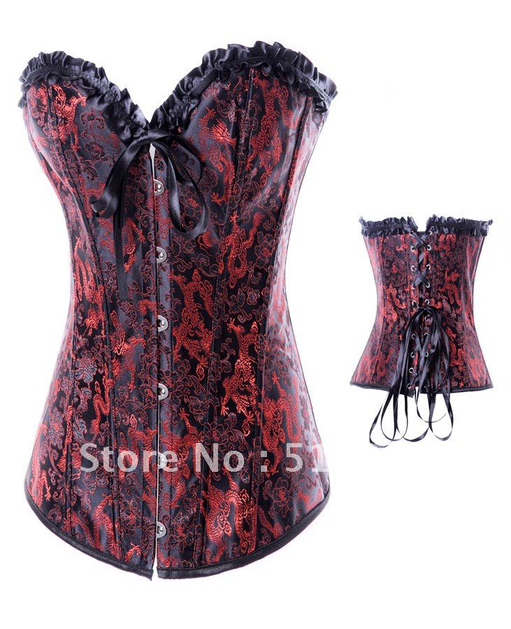 2012 New Ladies Gothic Corset + Thong, Sexy Lingerie, Printed Bustier Shaper, Clubwear Factory Outlet