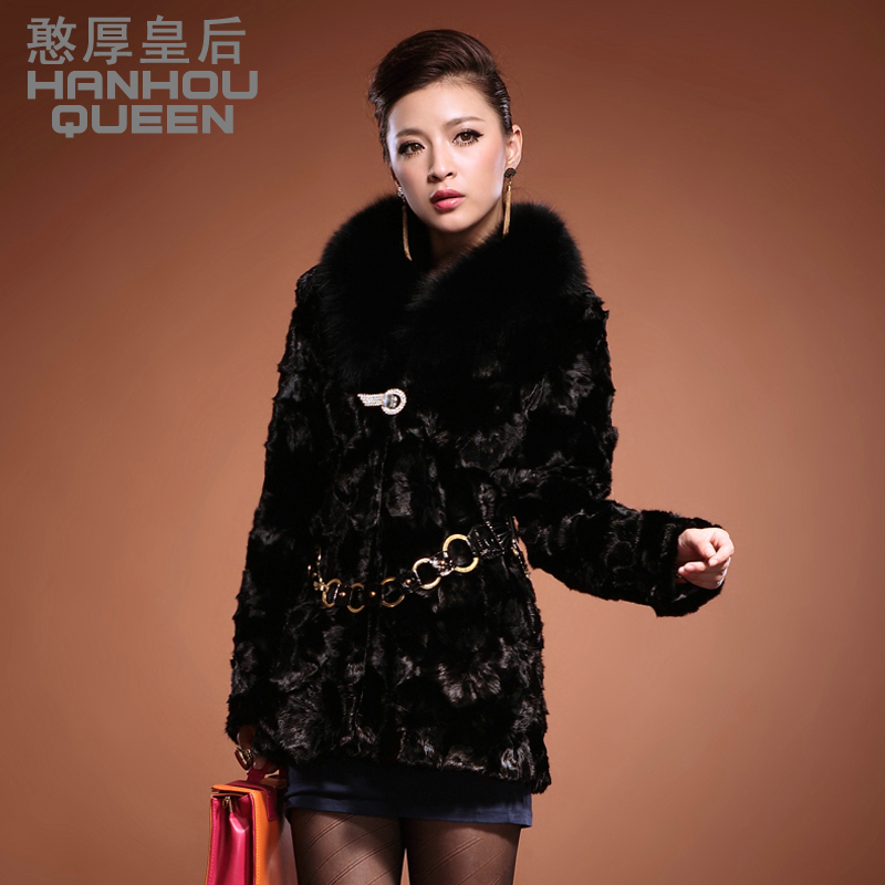 2012 NEW Ladies' mink fur coat,Elegant women's Fox fur collar mink coat,Plus sizes fight mink fur jacket overcoat FQ1008