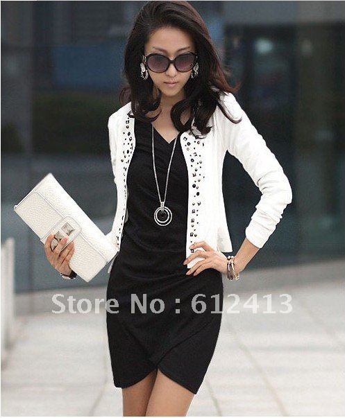 2012 New Lady's Long Sleeve Shrug Suits Jacket Fashion Cool Women's Rivet Coat With 2 Colors P-012