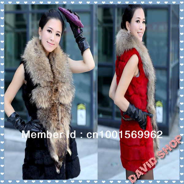 2012 new large raccoon fur collar fur vest rabbit fur jacket sleeveless vest and long sections for women