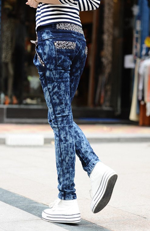 2012 new leopard grain waist jeans fashion haroun pants show thin jeans