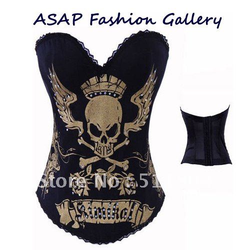 2012 New Lord Skull Printed Corset Gold Sexy Lingerie, Spicy Body Shaper Wholesale Retail, Free Shipping