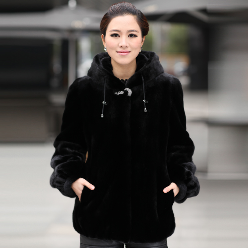 2012 new mink fur fur Women imported the entire mink, hooded