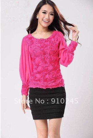 2012 new nets yarn long-sleeved bud silk chiffon unlined upper garment stereo roses coat