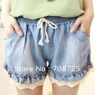 2012 new products recommended summer han edition jeans elastic waist bud reasonable lace sweet shorts female hot pants