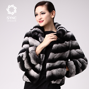 2012 New Rabbit fur Coat,Elegant Chinchilla style Ladies' rabbit coat,Rex rabbit fur jacket,slanting stripe fur garment FS04