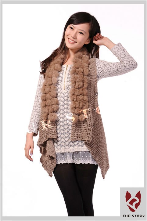 2012 New Real knitted rabbit fur ball vest lovely coat jacket waistcoat 4Colors shipping free