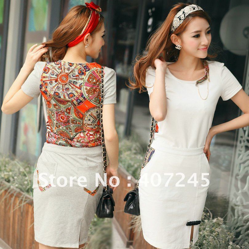 2012 new romper Women Fashion Short sleeve T shirt/Skirt Jumpsuit Scoop 2 Colors free shopping