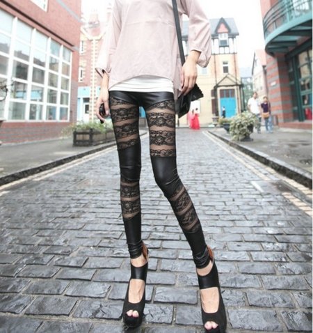 2012 New Sexy Leather and Lace Leggings for Women Three Sizes Available Mention Your Hip Hot Leggings Free Shipping