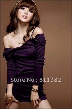 2012 New Sexy thin  Sling  Blouse Dress   Three  colors  Gray,Black,Purple free shipping#10354