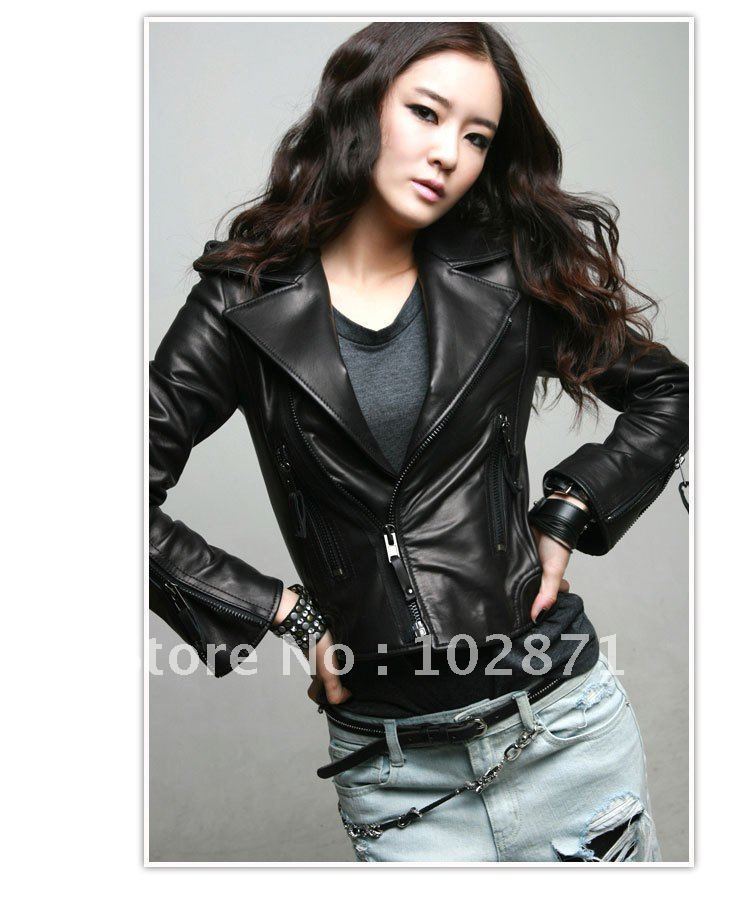 2012 new shining suit collar leather coat, personalized short oblique zipper Women small coat