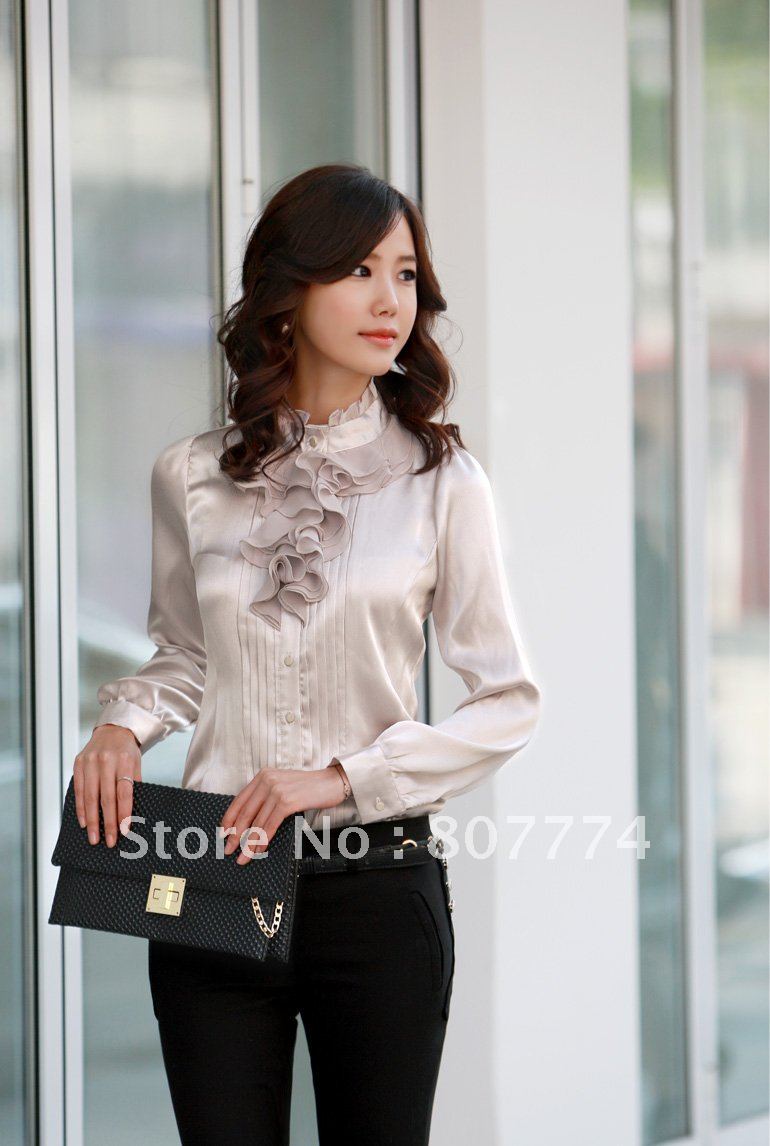 2012 new short sleeve ruffled chiffon OL Blouse three color lady shirt S/M/L/XL freeshipping