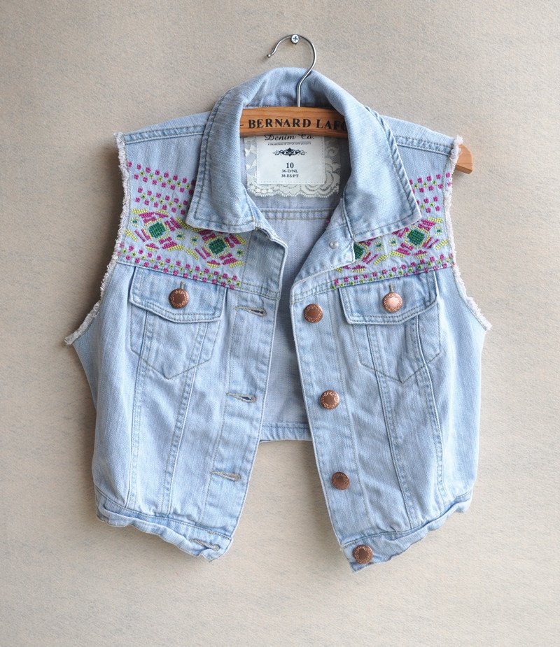 2012 New Special Design Embroidery Vintage Pattern Short Casual Denim Vest Jean Jacket,Fashion Women Spring Autumn Jeans Outwear