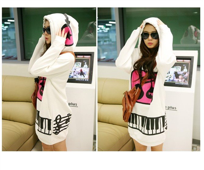 2012 new spring autumn woman long sleeve hoodie dress /ladies' hooded cute piano headset sweatshirt outerwear Free Shipping