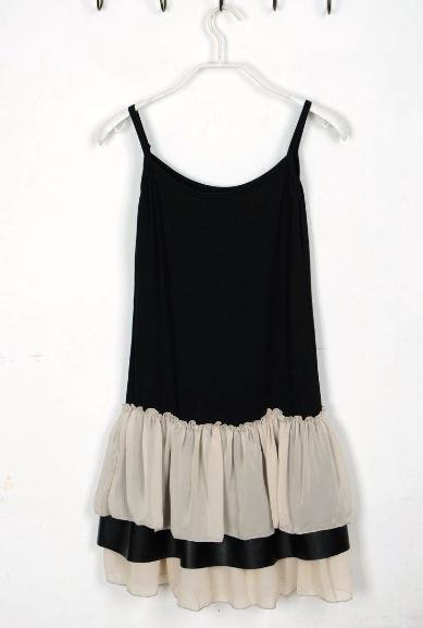 2012 new straps chiffon PU leather stitching dress 2 colors