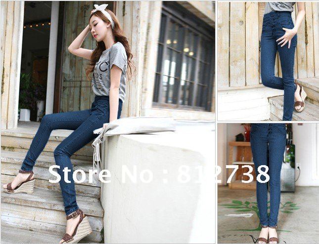 2012 new stretch Slim thin Korean female high waist pencil pants jeans, free shipping