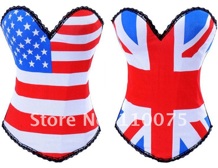 2012 NEW STYLE--Lowest Price--2 Color SEXY OLYMPIC STRETCHY FLAG CORSETS BUSTIERS SHAPERS BUSK LINGERIE AMERICAN USA UNION JACK