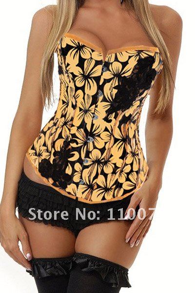 2012 NEW STYLE--Lowest Price--3 Color Sexy Yellow Corset Top Tummy Cincher Lace up Back Waist Shaper Bustiers Size S M L XL