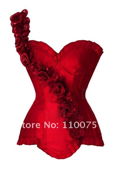 2012 NEW STYLE--Lowest Price--5 Color Sexy Red Dreamgirl One Shoulder Lace up Corset top Bustier with thong Lingerie Shapers