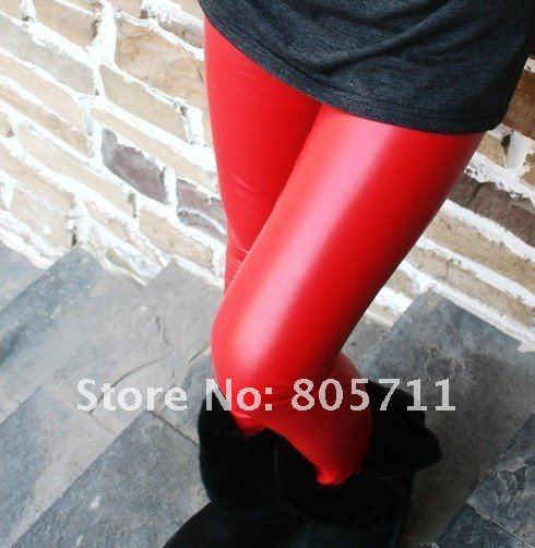 2012 New Style Pencil Pants Imitation Leather Skinny Leggings Stretch Candy Colors