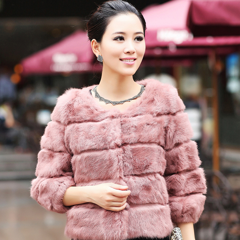 2012 new style short design Rabbit Fur o-neck full leather fur coat