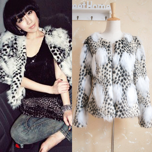 2012 New Style Women's Speckle Pattern Imitation Rabbit Faux Fur Jacket Coat