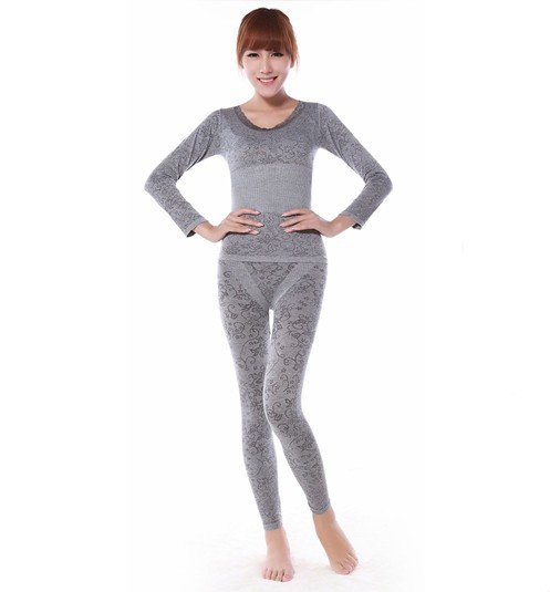 2012 New Style Women's Winter Jacquard Warm Modal Seamless Bodybuilding Thermal Underwear Suit,Free Shipping