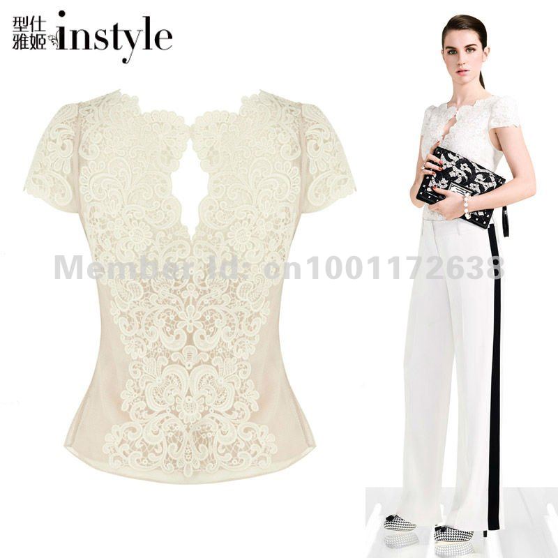 2012 New summer  Elegance beautiful openwork embroidery silk shirt / blouse / shirt