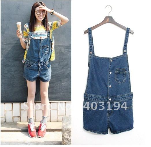 2012 New Summer  Thin Denim Bib Pants Denim Short Jumpsuit Spaghetti Strap Short Rompers