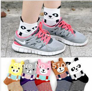 2012 new sweet candy color cartoon panda cotton socks in tube socks free shipping