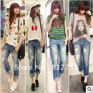 2012 new thin hole female jeans , female Korean tidal feet pants , free shipping