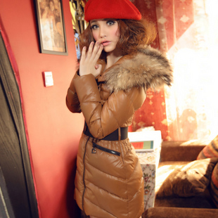 2012 New Top fashion women down jacket, High quality Fur collar white duck down coat for ladies . Black Yellow Orange Brown