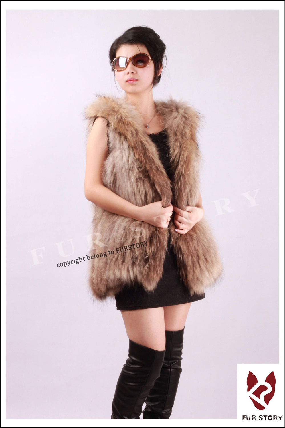 2012 New vest real knitted raccoondog fur vest with hood vest coat jacket waistcoat high quality