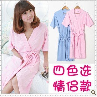 2012 new waffle men and women summer pure cotton cotton short sleeve lovers bathrobe nightgown bibulous