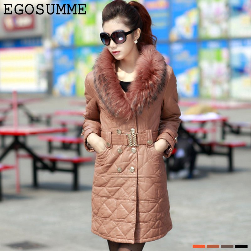 2012 new  winter coat women  raccoon fur collar  pu leather women's fur coat  FLW101