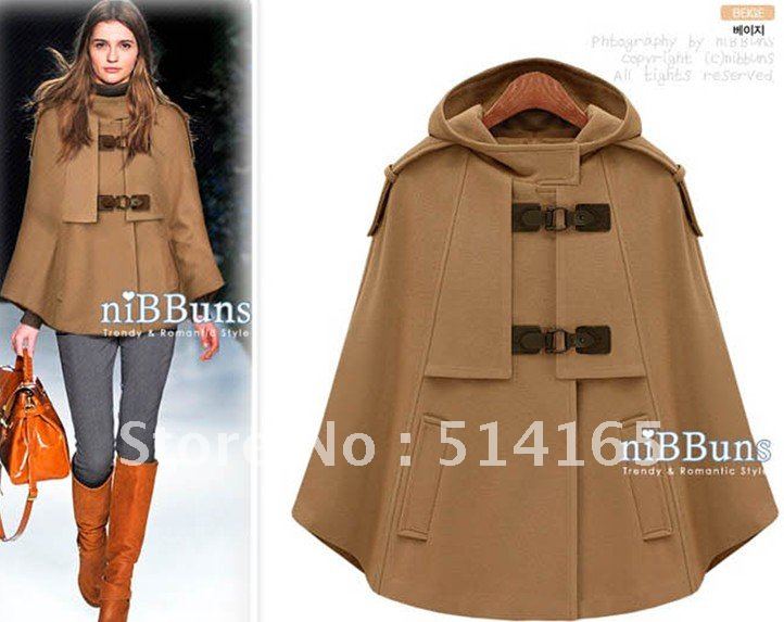 2012 New winter hooded leather buckle cape coats ladies wool Nepal coat free shipping