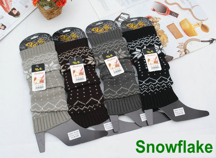 2012 New Winter Knitted Leg Warmers for Women Snowflake Leggings Gaiters Knee Socks Free Shipping