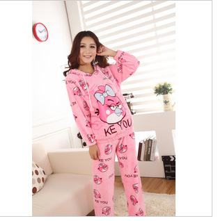 2012 new winter pajamas for women  Pink red Pyjamas /Cute bird Cartoon Fashion  pajamas  women  Coral velvet Sleepwear