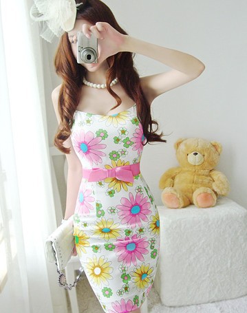 2012 New Woman Daisy Printing Skirt Tight Satin Skirt With Shoulder-straps Sexy Lady Dress FH-021 Free Shipping