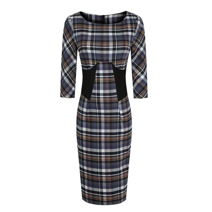 2012 New Women Autumn British Style One-Piece Fashion Plaid Preppy Style Slim Dress Free Shipping