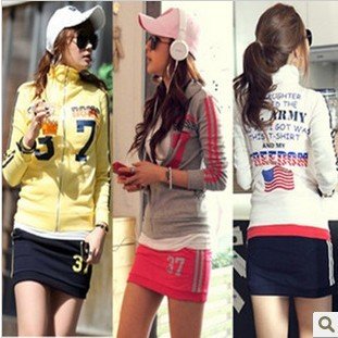 2012 New Women Autumn Mandarine Collar Jacket+Skirt Suit Two piece/Set Casual NO 7 Sport Wear Good Jogging Suit