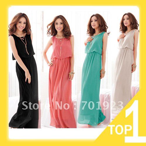 2012 New Women Bohenmia Pleated Wave Lace Strap Princess Chiffon Maxi long dress Four Colors Hot Sell FREE SHIPPING Y3159