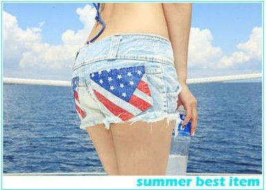 2012 New Women casual jeans shorts With American flag denim jeans shorts summer pants Free Shipping