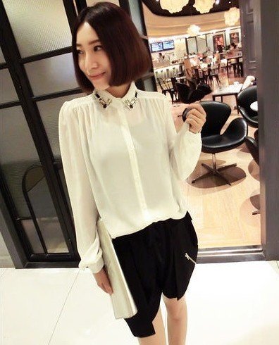 2012 new,women excellent vingtage long sleeve sexy blouse,top shirts,ladies casual blouses,black,white,X2568